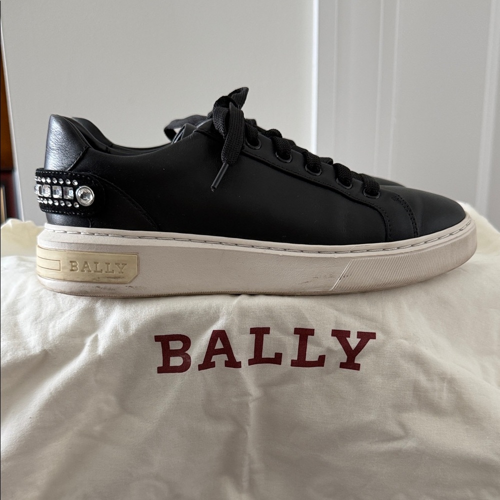 Bally Leather Sneaker with Rhinestone Heel straps